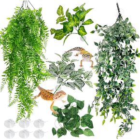 HAMILILYI 5 PCS نباتات الزواحف Terrarium شنق أوراق النبات المزيفة ، ملحقات دبابات التنين الملتحي ، ديكور الموائل لسلحفاة سحلية سحلية Snake Lizard CHAMELEON (النمط 1)