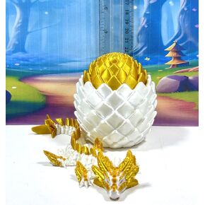 Dragon المطبوع ثلاثي الأبعاد ، Dragon Axolotl Dragon الأبيض والذهبي في Egg ، 8.5 "تململ ADHD ADHD Autism Toy ، Toy Decord Decord Decord Toy - D074 -WGE