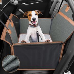 MIXJOY Hard Bottom Dog Car Seat for Medium Dogs, PU Leather Large & Small Back Seat Cover, Car Hammock for Dogs with Washable Removable Cover
