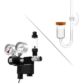 FZONE Aquarium Co2 Regulator DC Solenoid with Big Dual Gauge Display & FZONE Aquarium CO2 Neo Diffuser Large Size