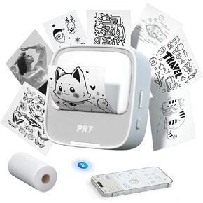 PRT Sticker Printer, Mini Thermal Printer Bluetooth Portable Sticker Maker with 1 Roll Paper, Print Pod, for Study Notes, Pictures, Labels, DIY, Multiple Templates for Phones & Tablets
