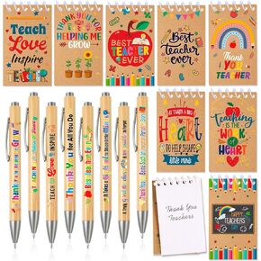 HOWAF 16pcs Teacher Appreciation Gifts Set- 8 Teacher Notebooks 8 Teachers Pens for Teachers Office Gift Supplies, Thank You Teacher Mini Journal Notebooks Ballpoint Pens Teacher Appreciation Thank You Gift