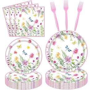 160 Pack Wildflower Party Supplies Floral Paper Plates and Napkins Spring Floral Baby Shower Birthday Tableware Decorations for Spring Picnic Wedding Tea Party Serves 40