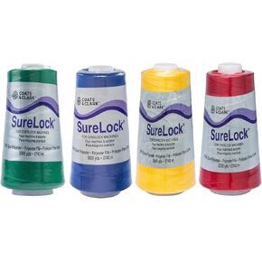معاطف و Clark - Surelock Serger Thread - 4 مخاريط (أحمر ، أصفر ، أزرق ، أخضر)