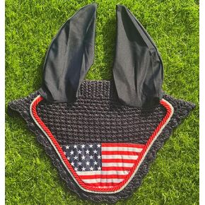 أزياء USA Flag Horse Ear Bonnet ، Fly Veil & Fly Mask - حماية الطيران مع الأسلوب والراحة لكل رحلة (حصان/ممتلئ)