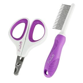 Poodlie Detangling Pet Cox مع أسنان طويلة وقصيرة من الفولاذ المقاوم للصدأ لإزالة الفراء المتساقط والعقدة والتشابك ، Cat & Dog Clipper - مقصات مخلب للحيوانات الأليفة للحيوانات الصغيرة