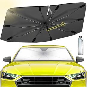 2024 Windshield Sun Shade Umbrella, Glitter Iridescent Car Sunshade with No-Scratch 360° Rotation Shaft, Foldable Car Sun Shield Cover for Most Car Front Windshield Block UV Rays, Protect Car Interior