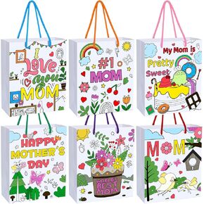 Sayglossy 24 Pcs Mother's Day Coloring Bags 9 x 7.5 x 3.5 Color Your Own Mom Paper Gift Bag Bulk in DIY Mother's Day Crafts Paper Bag with Handle for Birthday Party School Home Activities, 6 Styles