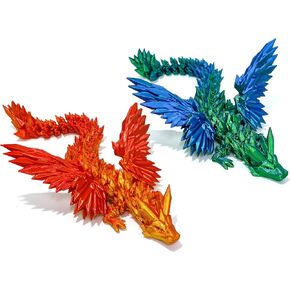 ثلاثي الأبعاد المطبوع Dragon Dragon - 12 بوصة Toy ، التنين المفصلي ، لعبة مكتب المكتب ، ديكور المنزل (الأخضر والأزرق)