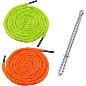 BOROLA 2Pcs 51 Inch Cotton Drawstring Cord Replacement Drawstrings for Sweatpants and Shorts, Universal Drawstring Hoodies, Premium Hoodie String Replacement, with Easy Metal Threader.(Orange+Green)