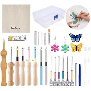 35 Pcs Punch Needle Kit,Punch Needle Embroidery Kits Adjustable Punch Needle Tool,Wooden Handle Embroidery Pen Set,Big Eye Needles,Punch Needle Cloth for Adult Beginner Embroidery Cross