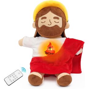 Breathing Plush Virgin Mary Doll Soothing Guardian Angel with Light & Sound,Baptism plushie Toy Gifts for Kids for Christening Religious Easter