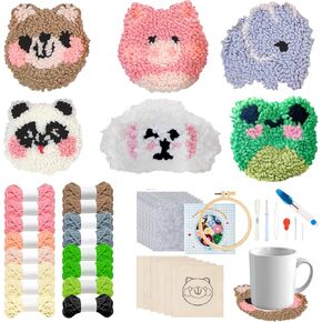 BADAO 21pcs Punch Needle Kits 6 Creative Critter Styles Punch Needle for Beginner Complete Insulated Coasters Punch Tool Kit with Instructions for Adults Punch Embroidery Kit