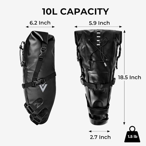 Waterproof Bicycle Saddle Bag - 10L Roll-Top Closure Cycling Bike Seat Bag Under Seat Storage Pack for Mountain Road Bike Travel (Grey) in Kuwait