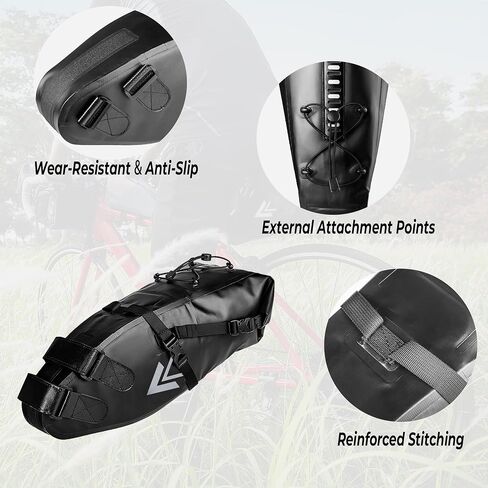 Waterproof Bicycle Saddle Bag - 10L Roll-Top Closure Cycling Bike Seat Bag Under Seat Storage Pack for Mountain Road Bike Travel (Grey) in Kuwait
