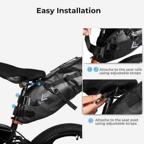 Waterproof Bicycle Saddle Bag - 10L Roll-Top Closure Cycling Bike Seat Bag Under Seat Storage Pack for Mountain Road Bike Travel (Grey) in Kuwait