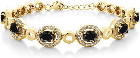 Gem Stone King 18K Yellow Gold Plated Silver Green Mystic Topaz Tennis Bracelet For Women (7.92 Cttw, Oval 7X5MM, 7 Inch with 1 Inch Extender) in Saudi Arabia