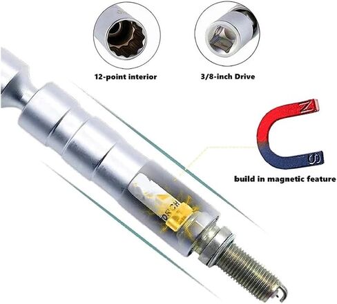 YSIL 14MM & 16MM Magnetic Swivel Spark Plug Socket 16mm Thin Wall 12-Point 3/8 Inch Drive Spark Plug Socket Removel Tool 4" Length Compatible with Most Cars Motorcycles SUVs in Saudi Arabia