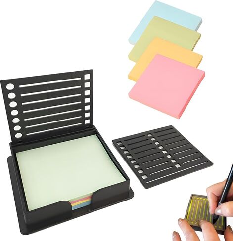 Sticky Note Stencil, Sticky Note Holder with Stencil 3x3 Sticky Note Line Stencil and Holder, Perfect for to-Do Lists, Home, Office, Sticky Notes Dispenser, Reusable Note Organizer (Black) in Saudi Arabia