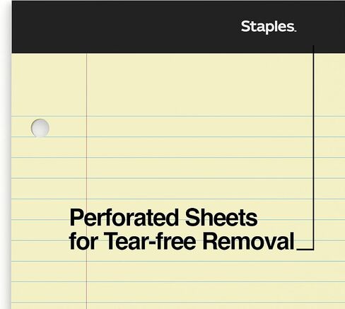 STAPLES Notepads, 8.5" x 11.75", Wide Ruled, Canary, 100 Sheets/Pad, 6 Pads/Pack (ST57349) in Saudi Arabia