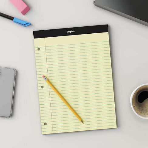 STAPLES Notepads, 8.5" x 11.75", Wide Ruled, Canary, 100 Sheets/Pad, 6 Pads/Pack (ST57349) in Saudi Arabia