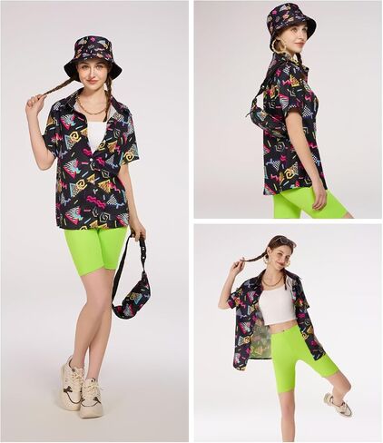 Verceco 80s 90s Outfits for Women Unisex Hip Hop Women Costume Accessory Sets Retro 90s Themed Party Outfits 7PC in Saudi Arabia