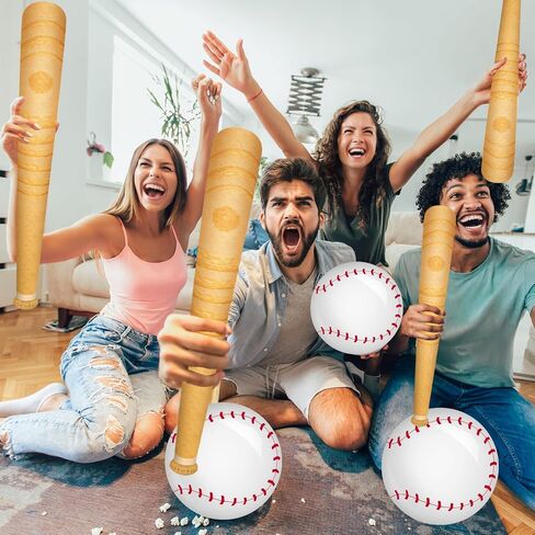 5 Pcs Inflatable Baseball Set 10.6 Inch Beach Ball and 29.5 Inch Inflatable Baseball Bat Balloon Sports Balls Set for Birthday Party Summer Outdoor Activity Beach Pool Games Decor in Saudi Arabia