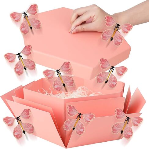 Butterfly Explosion Gift Box, Flying Butterfly Surprise Box, Exploding Butterfly Birthday Box with 12 Pcs Flying Butterfly Toy for Birthday, Wedding, Anniversaries, Christmas (Pink) in Saudi Arabia