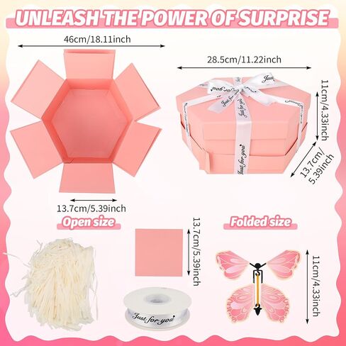 Butterfly Explosion Gift Box, Flying Butterfly Surprise Box, Exploding Butterfly Birthday Box with 12 Pcs Flying Butterfly Toy for Birthday, Wedding, Anniversaries, Christmas (Pink) in Saudi Arabia
