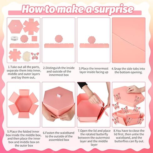 Butterfly Explosion Gift Box, Flying Butterfly Surprise Box, Exploding Butterfly Birthday Box with 12 Pcs Flying Butterfly Toy for Birthday, Wedding, Anniversaries, Christmas (Pink) in Saudi Arabia