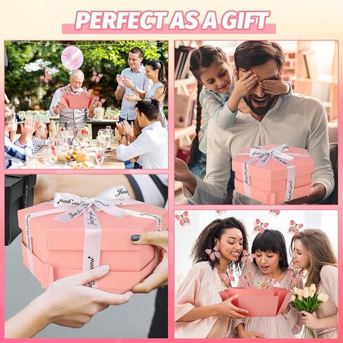 Butterfly Explosion Gift Box, Flying Butterfly Surprise Box, Exploding Butterfly Birthday Box with 12 Pcs Flying Butterfly Toy for Birthday, Wedding, Anniversaries, Christmas (Pink) in Saudi Arabia