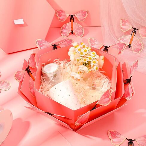 Butterfly Explosion Gift Box, Flying Butterfly Surprise Box, Exploding Butterfly Birthday Box with 12 Pcs Flying Butterfly Toy for Birthday, Wedding, Anniversaries, Christmas (Pink) in Saudi Arabia