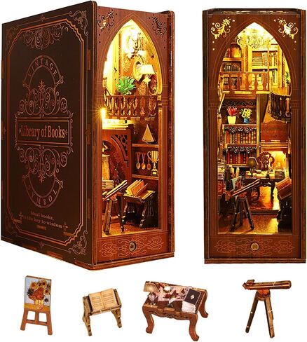Hopgo Book Nook Kit for Adults, DIY Miniature Dollhouse Kits with LED Light, Bookend Bookshelf Insert Decor, Model Tiny House Building Kits (Pandora's Box) in Saudi Arabia