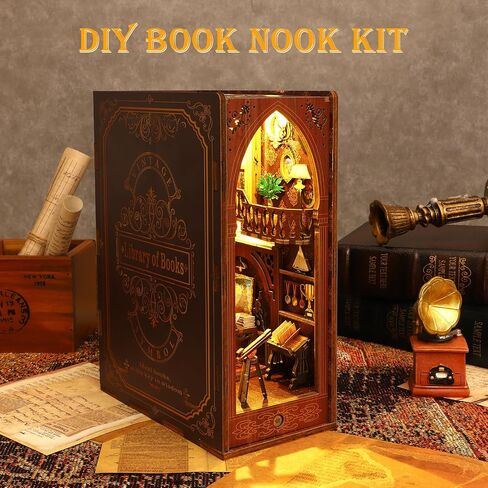 Hopgo Book Nook Kit for Adults, DIY Miniature Dollhouse Kits with LED Light, Bookend Bookshelf Insert Decor, Model Tiny House Building Kits (Pandora's Box) in Saudi Arabia