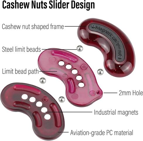 Magnetic Fidget Slider Toy, Cashew Nuts Design, 3-Layer Structure, Aviation Grade PC, 1.9 x 1 x 0.75 inches (Dark Red) in Saudi Arabia