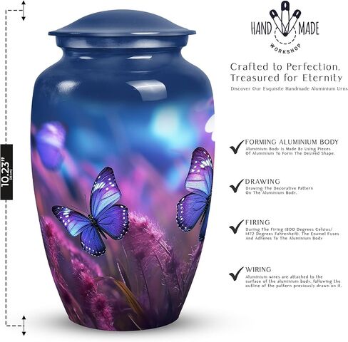 Colorful Butterflies Fly in a Meadow with Flowers - Urns for Ashes Adult Male Large - Urn Decorations - 10inch - Large - Urn for Human Ashes Adult Female & Male - Cremation Memorial Urn in Kuwait