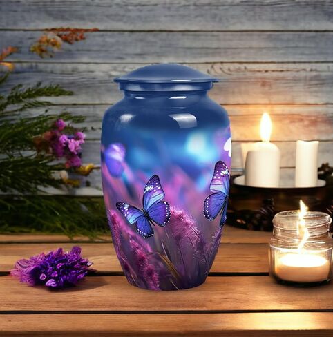 Colorful Butterflies Fly in a Meadow with Flowers - Urns for Ashes Adult Male Large - Urn Decorations - 10inch - Large - Urn for Human Ashes Adult Female & Male - Cremation Memorial Urn in Kuwait