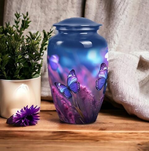 Colorful Butterflies Fly in a Meadow with Flowers - Urns for Ashes Adult Male Large - Urn Decorations - 10inch - Large - Urn for Human Ashes Adult Female & Male - Cremation Memorial Urn in Kuwait