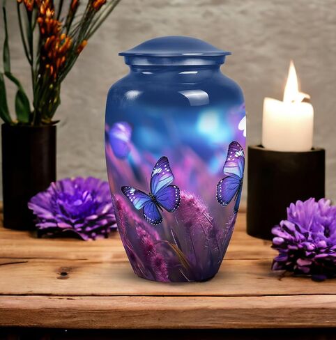 Colorful Butterflies Fly in a Meadow with Flowers - Urns for Ashes Adult Male Large - Urn Decorations - 10inch - Large - Urn for Human Ashes Adult Female & Male - Cremation Memorial Urn in Kuwait