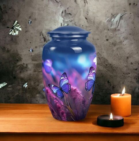Colorful Butterflies Fly in a Meadow with Flowers - Urns for Ashes Adult Male Large - Urn Decorations - 10inch - Large - Urn for Human Ashes Adult Female & Male - Cremation Memorial Urn in Kuwait
