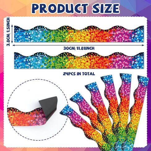 24Pcs Confetti Magnetic Bulletin Board Borders for Classroom Decorations Whiteboard Strips Colorful Scalloped Trim Magnetic Borders for Back to School Office Door Chalkboard Decor Teacher Supplies in Saudi Arabia