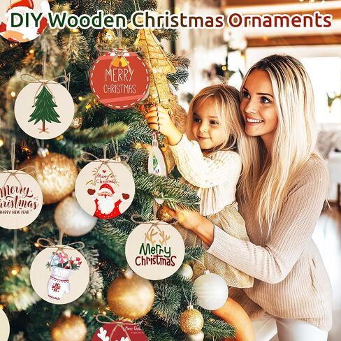 Philorn 50pcs Wooden Ornaments for Crafts 3.5" Unfinished DIY Wooden Christmas Ornaments, Predrilled Wood Slices Circles for Crafts Paint Holiday Hanging Decorations (50pc Rounds) in Saudi Arabia