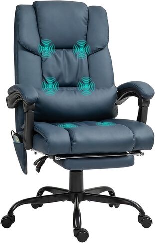 Vinsetto High Back Massage Office Chair with 6 Vibration Points, PU Leather Reclining Computer Chair, Ergonomic Desk Chair with Footrest Adjustable Height and Remote, Blue in Kuwait