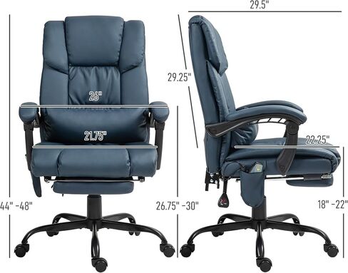 Vinsetto High Back Massage Office Chair with 6 Vibration Points, PU Leather Reclining Computer Chair, Ergonomic Desk Chair with Footrest Adjustable Height and Remote, Blue in Kuwait