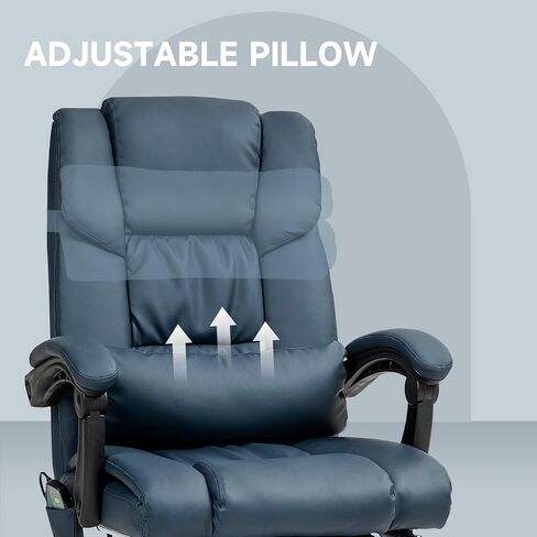Vinsetto High Back Massage Office Chair with 6 Vibration Points, PU Leather Reclining Computer Chair, Ergonomic Desk Chair with Footrest Adjustable Height and Remote, Blue in Kuwait