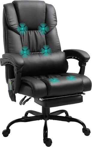 Vinsetto High Back Massage Office Chair with 6 Vibration Points, PU Leather Reclining Computer Chair, Ergonomic Desk Chair with Footrest Adjustable Height and Remote, Blue in Kuwait
