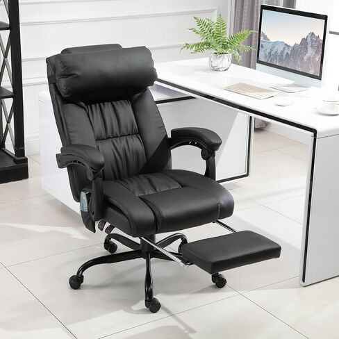Vinsetto High Back Massage Office Chair with 6 Vibration Points, PU Leather Reclining Computer Chair, Ergonomic Desk Chair with Footrest Adjustable Height and Remote, Blue in Kuwait