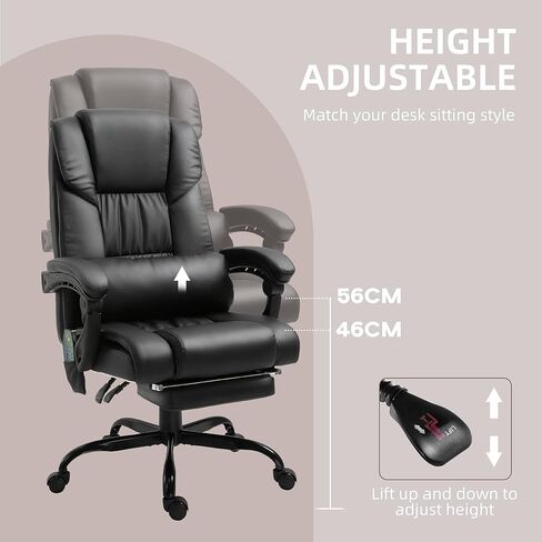 Vinsetto High Back Massage Office Chair with 6 Vibration Points, PU Leather Reclining Computer Chair, Ergonomic Desk Chair with Footrest Adjustable Height and Remote, Blue in Kuwait