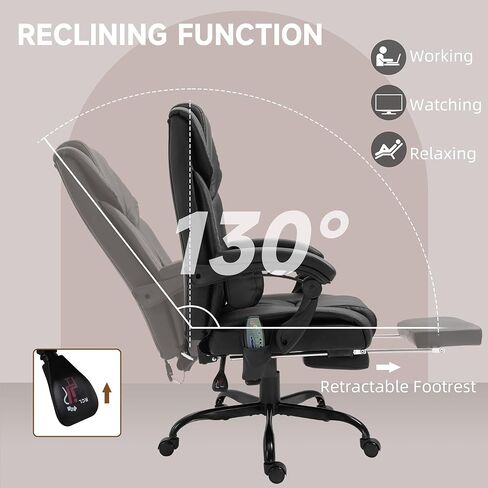 Vinsetto High Back Massage Office Chair with 6 Vibration Points, PU Leather Reclining Computer Chair, Ergonomic Desk Chair with Footrest Adjustable Height and Remote, Blue in Kuwait