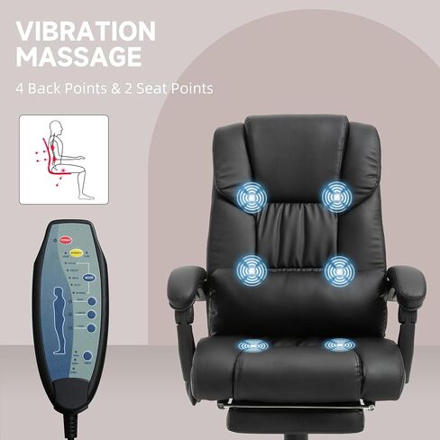 Vinsetto High Back Massage Office Chair with 6 Vibration Points, PU Leather Reclining Computer Chair, Ergonomic Desk Chair with Footrest Adjustable Height and Remote, Blue in Kuwait